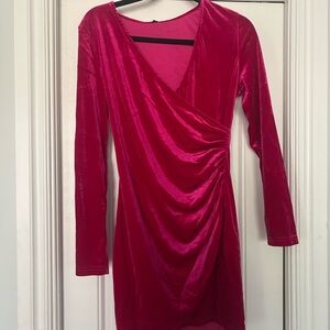 Fuchsia Velvet Draped Wrap Dress